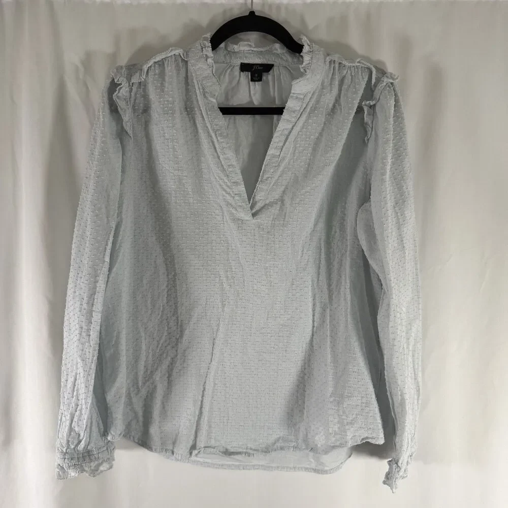 J Crew Blouse Women's Small Light Blue V-Neck Long Sleeve Textured Pullover